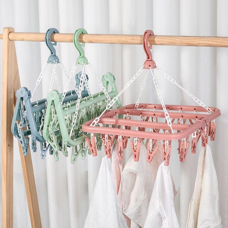 Foldable 32 Clip Hanging Hanger Multifunctional Windproof Plastic Socks' Clip Drying Rack Clothes Socks Drying Household Storage