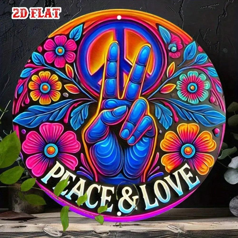 Ретро Винтажный Знак Мира Металлическое Настенное Искусство Цветочный Декор 20x20 разноцветный
