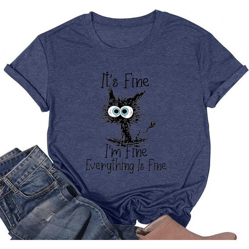 Women's Top Cat Print Short Sleeve T-Shirt
