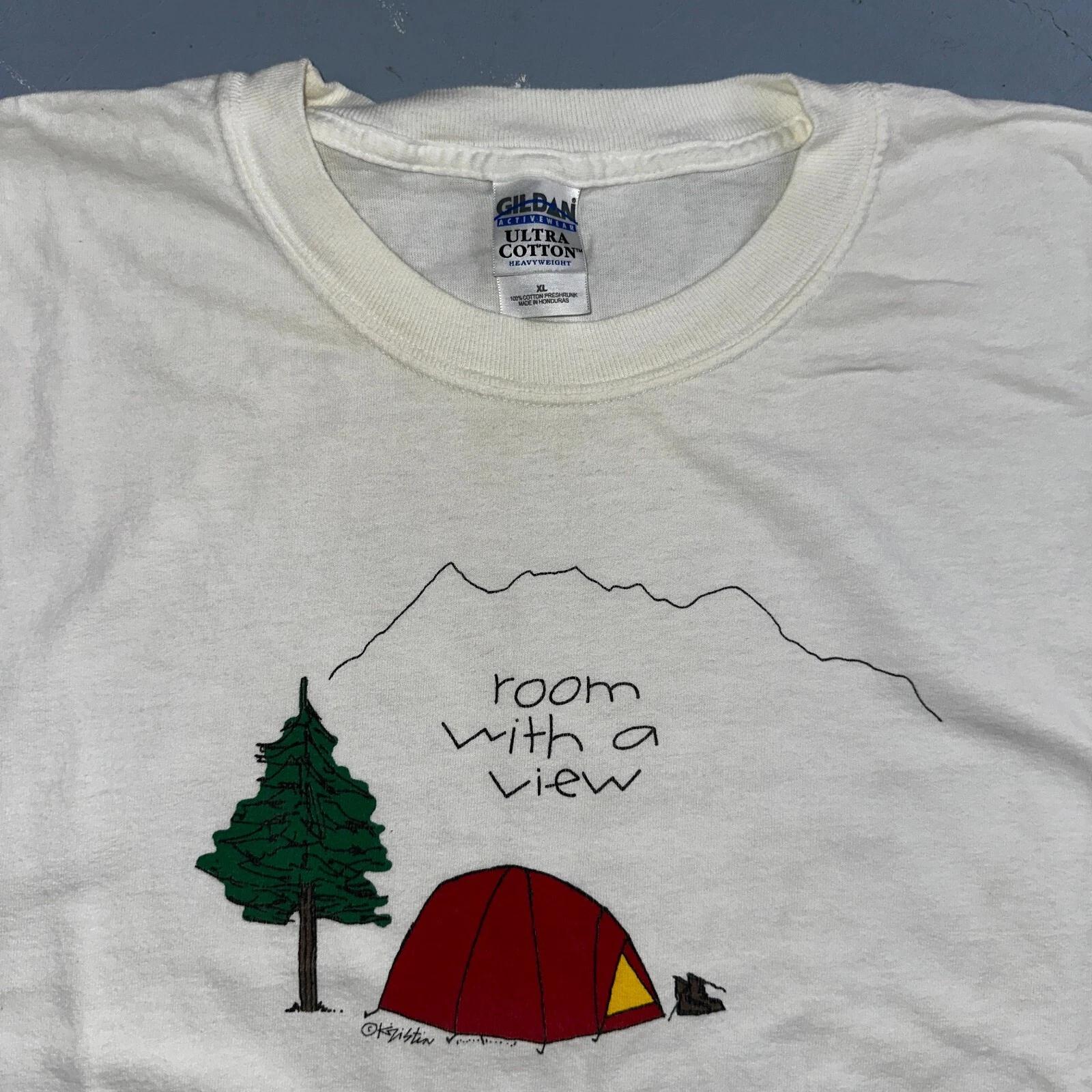 Hiking Room With A View VTG T Shirt Funny Camping Camp Hike Travel USA Y2K 2XL
