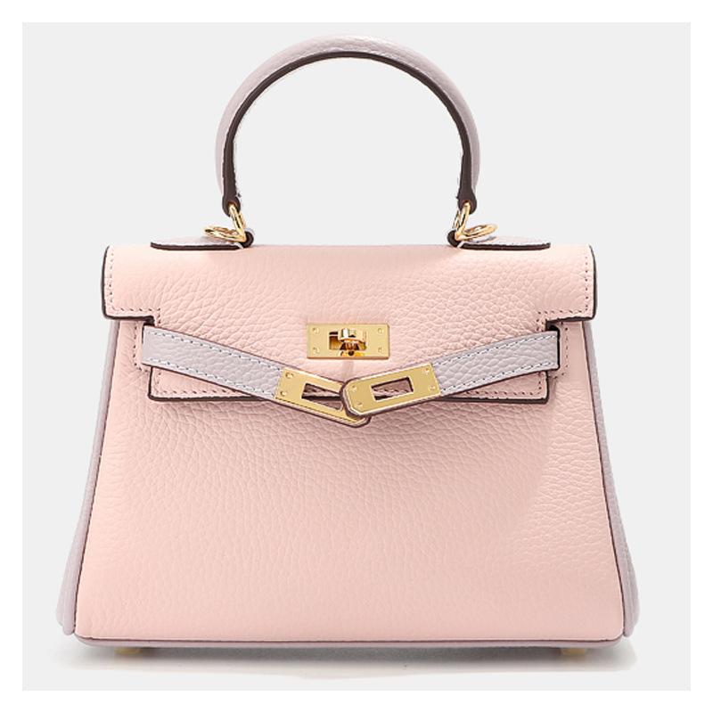 

Мини-сумка кроссбоди из коровьей кожи высшего слоя 2025 Новая одноплечевая сумка с цветными блоками Натуральная кожа Женская сумка 20x9x14cm розовый