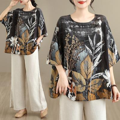 DIMANAF 2026 Tamanho Grande Nova Camiseta Feminina Verão Estampa de Praia Solta Casual Gola O Camisetas Oversize