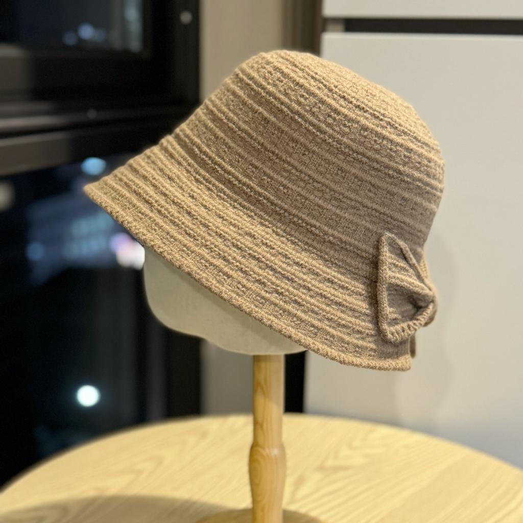 French Style Autumn and Winter Temperament Solid Color Knitted Fisherman Hat for Women Versatile Basin Hat Showing Face Small Face Covering Bucket Hat