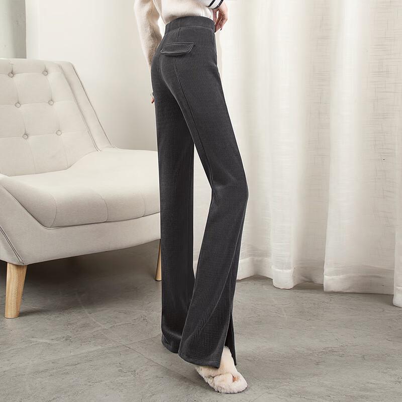 Women's High-Waisted Corduroy Slit Straight-Leg Casual Pants