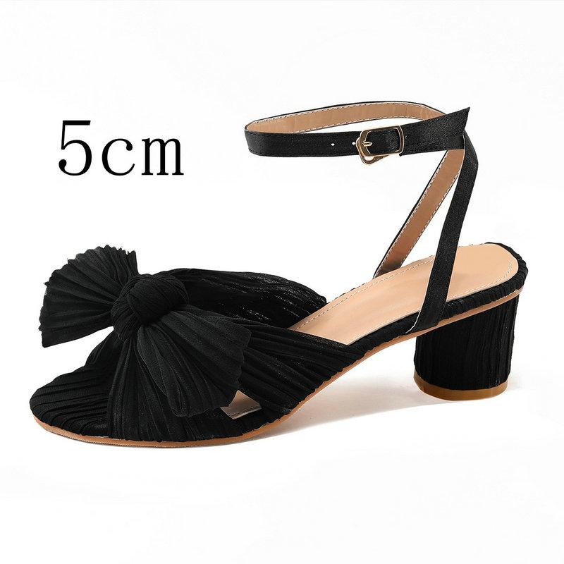 Fashion Satin Bow Thick With A Line Buckle Sandals 2025 New Gentle Wind French Fairy All Match Fashion Sandals