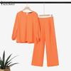 ZANZEA Women Long Sleeve Blouse and Pants Casual Two Piece Suit Sets