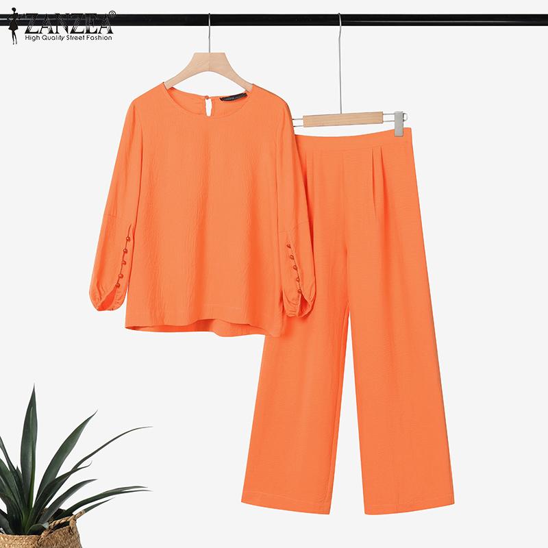 ZANZEA Women Long Sleeve Blouse and Pants Casual Two Piece Suit Sets