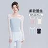 Womens Modern Dance Top With Lace Trim Square Neck Long Sleeve Ballet Practice Wear Cotton Blend