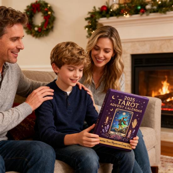 Tarot Adventskalender 2025 24 Sammelbare 2D Tarotkarten Figuren Ornamente Set Weihnachts-Countdown-Kalender Mystisches Geschenk für Tarot-Liebhaber Spirituell