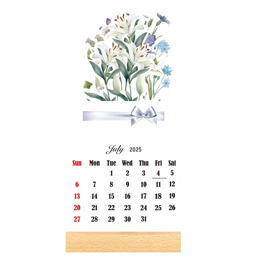 Stolní kalendář 2025, kreativní květinový stolní kalendář s dřevěnou základnou, plánovač novoročních kalendářů ve tvaru vázy, dekorativní překlápěcí stojan