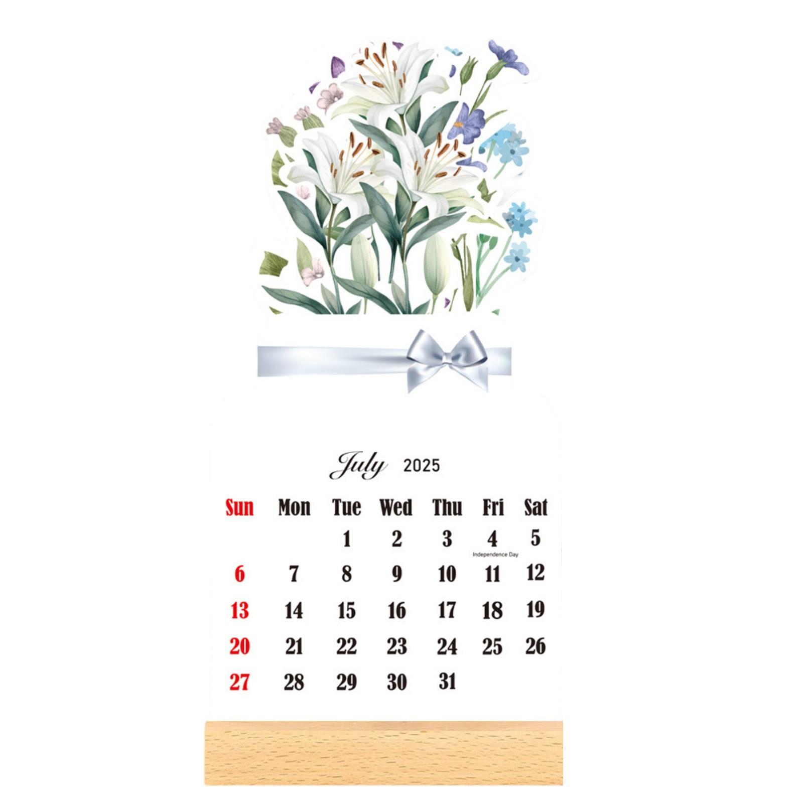 

Настольный календарь 2025, креативный настольный календарь с цветочным рисунком на деревянной основе, новогодний ежемесячный календарь-планировщик в форме вазы, перекидной декоративный One Size