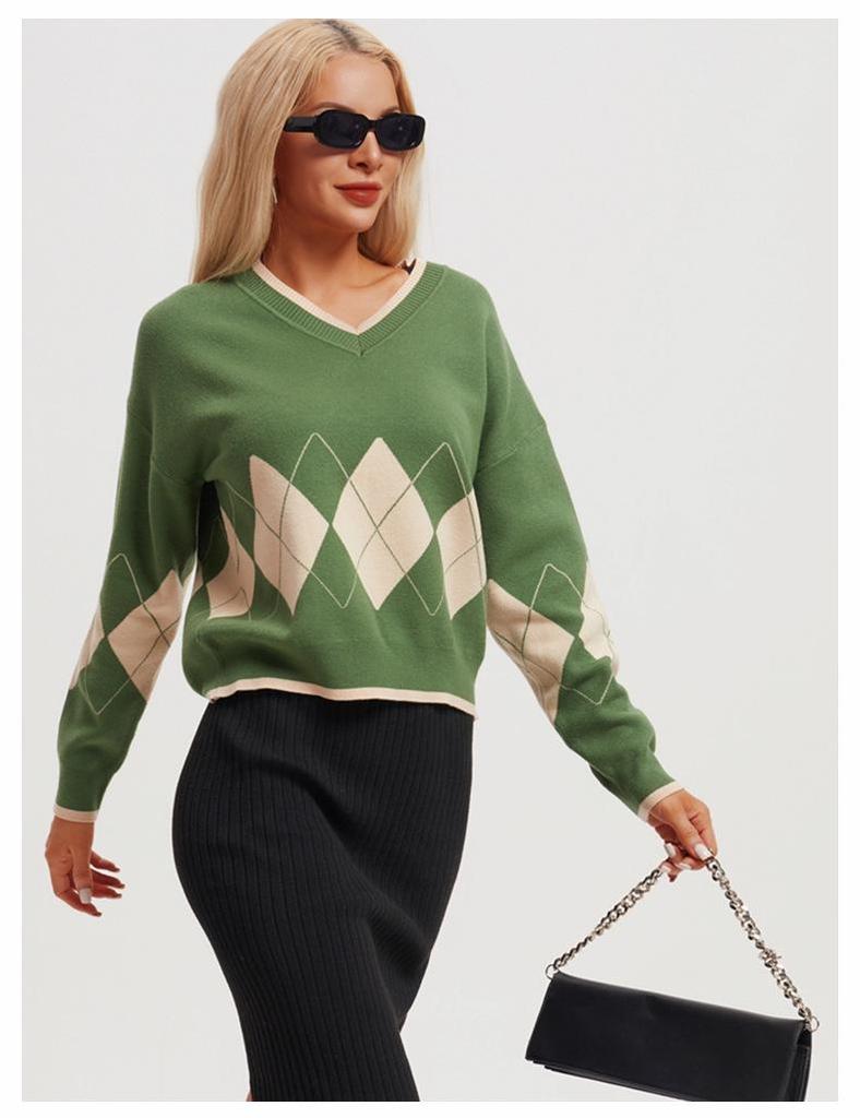 Early Autumn V-Neck Diamond Knit Sweater for Women