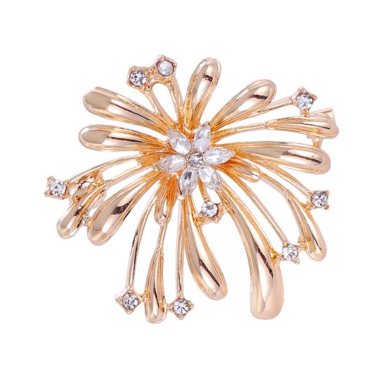 Sparkling Rhinestone Brooch Radial Design Flower Lapel Pin Elegant Brooch Pin Outfit Accessory for Women Dresses Coats Shirts