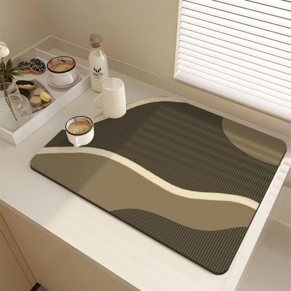 Stylish Line texture dot Diatom Mud Dish Drying Mat Super Absorbent NonSlip Kitchen Drain Pad For Tableware Coffee Machine Decor