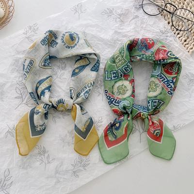 Silk Scarf Square Scarf Women'S Spring And Summer High-End Sense Thin Cotton And Linen Headscarf Multi-Functional Hair Tie Bag Streamer
