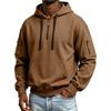 Men's Color Hooded Sweatshirt with Leather Patch and Pockets, Comfortable Casual Everyday Pullover