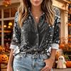 Camicia da donna casual a maniche lunghe con bottoni e stampa floreale, con doppie tasche