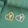  Heart Shaped Elves Fairy Pendant Necklace Stainless Steel Flower Angel Pixie Necklaces Rhinestones Birthday Jewelry Gift