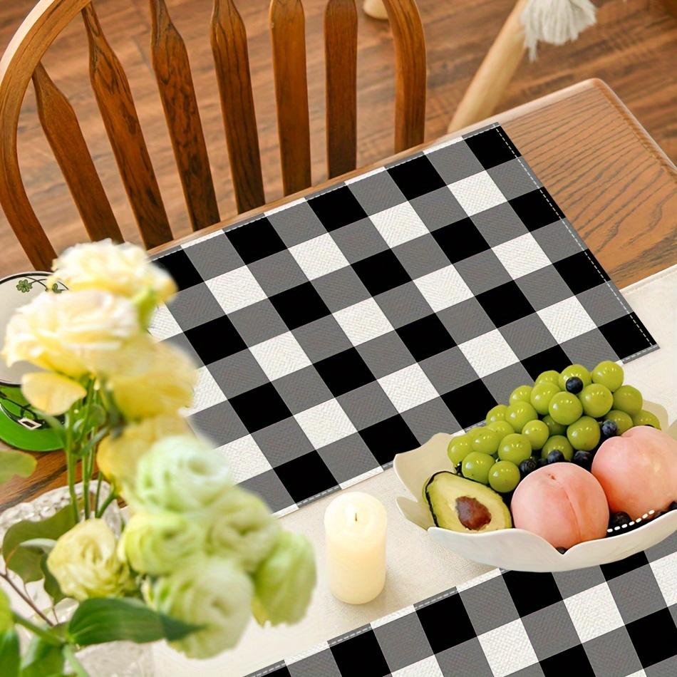 4pcs Black and White Checkered Placemats, 11.81x17.72- Durable, Rectangular Table Mats for Dining, Kitchen, and Party Decor