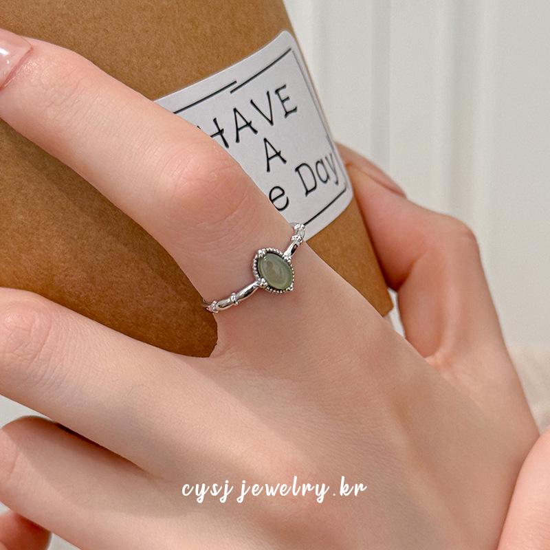 Cui Yan S925 Sterling Silver Jade Ring Women's Korean Blogger Style Retro Design