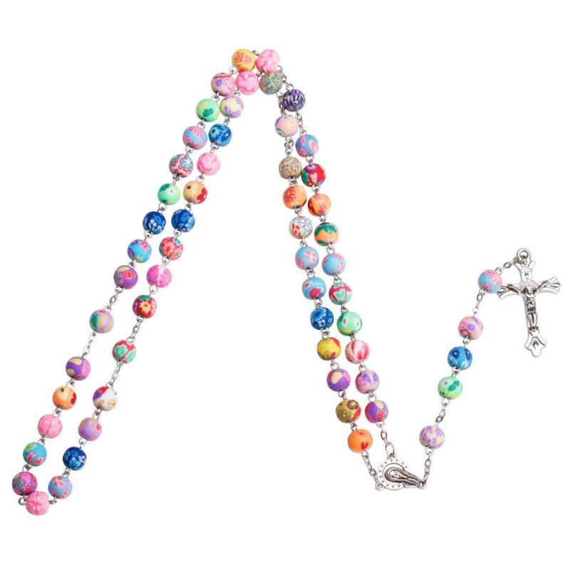 Rosario Cattolico Con Perle Di Vetro Bianche E Crocifisso – Collana Da Preghiera 53 Cm Per Uomo E Donna
