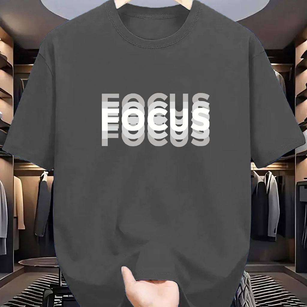 Men's Summer Cotton Fashionable Casual Loose Focus Letter Pattern Printed Sports Round Neck Short Sleeve T-shirt