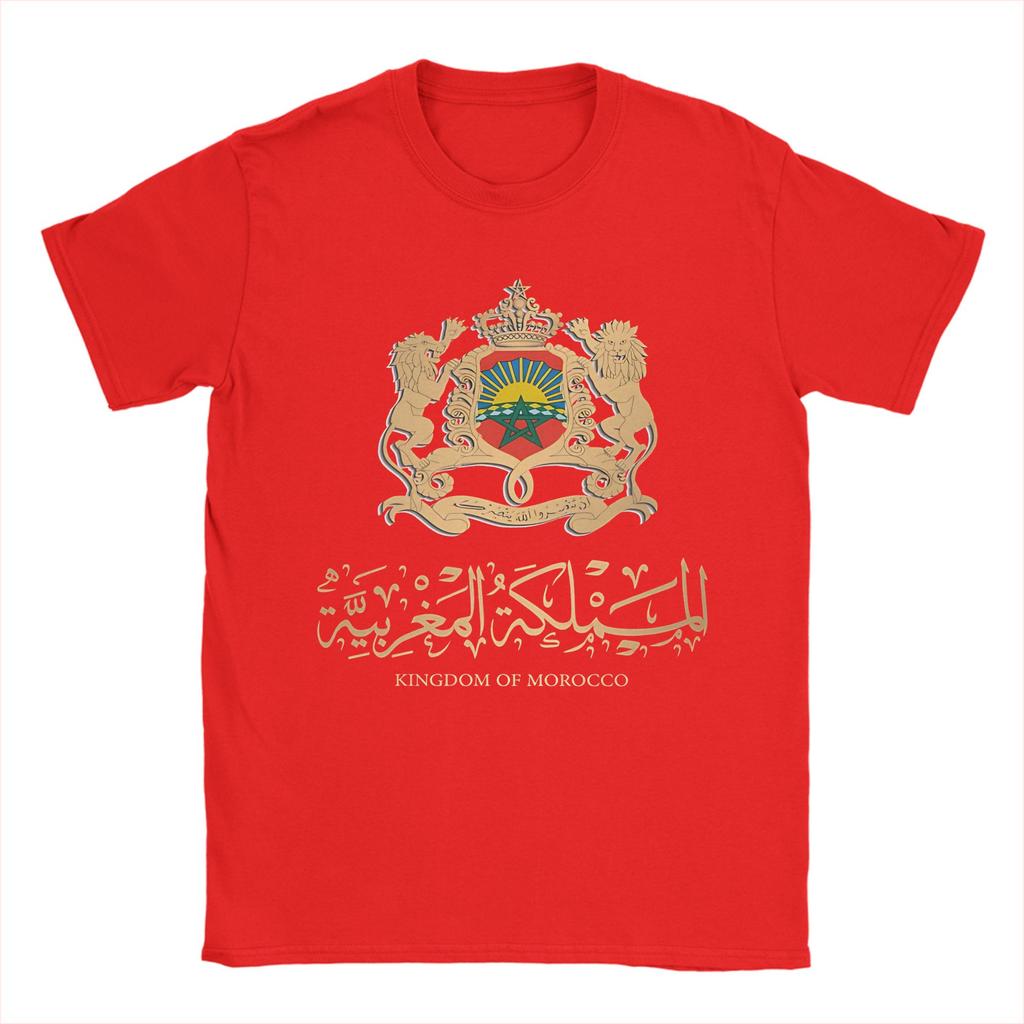 MOROCCO FLAG ON MOROCCAN EMBLEM IN GOLDEN Men T Shirt  Awesome Tees Short Sleeve Crewneck TShirts 100 Cotton Plus Size Clothes