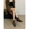 New Inner Height-increasing Square Head Medium and Low Heel Short Boots 2025 Autumn and Winter Wedge and Ankle Boots Leopard Print Flat-soled Thin