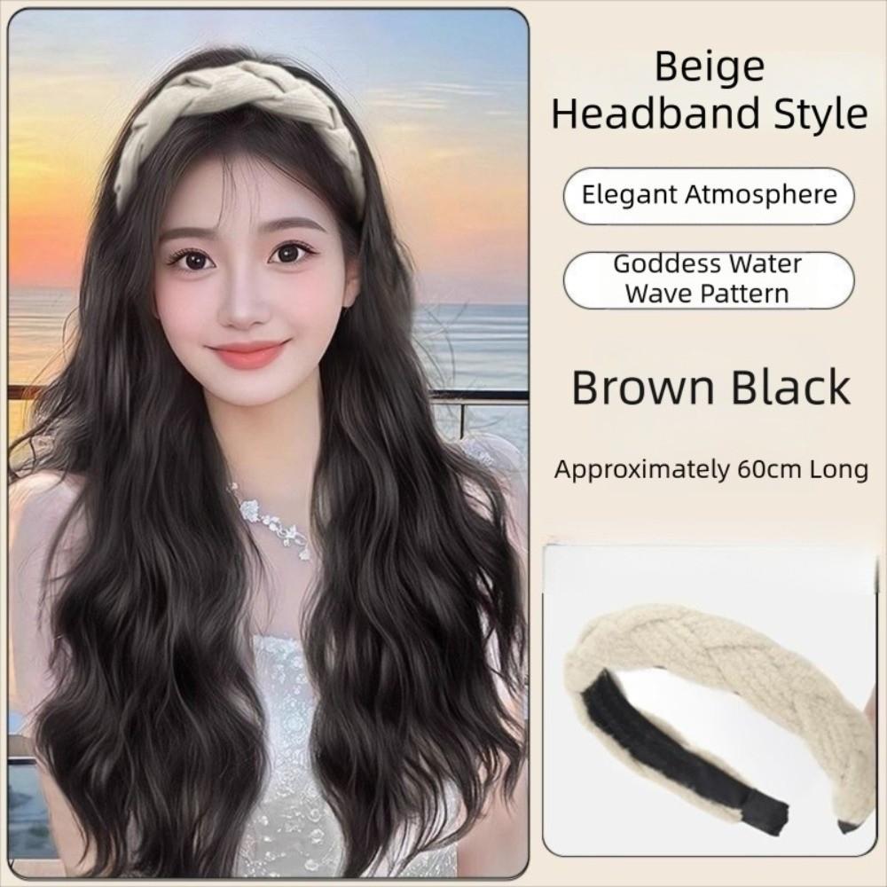Clip in Wide Knit Headband Wig Hair Hoop Long Wavy Curly  Hair Half Headband Wig  Daily Wear