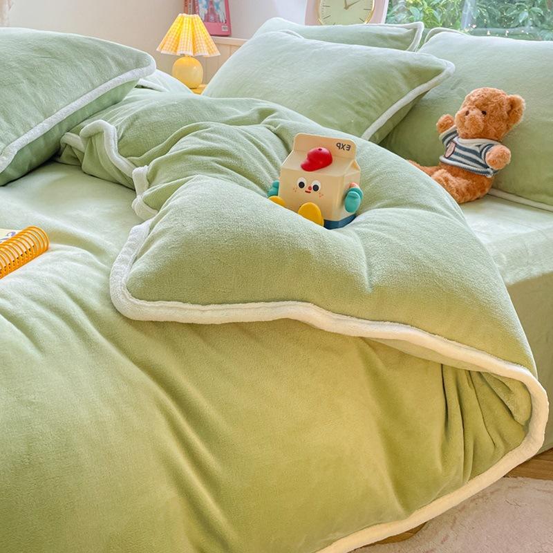 

Double-Sided Thickened Milk Flannel Bed Four-Piece Bed Hat Fleece Bedding Coral Fleece Quilt Cover Bed Sheet 3pcof sheet 150x200 quilt