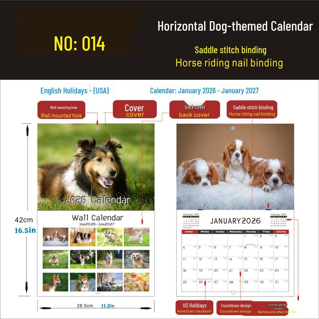 2026 English Wall Calendar - New Styles with Countdown Feature, Various Designs Available