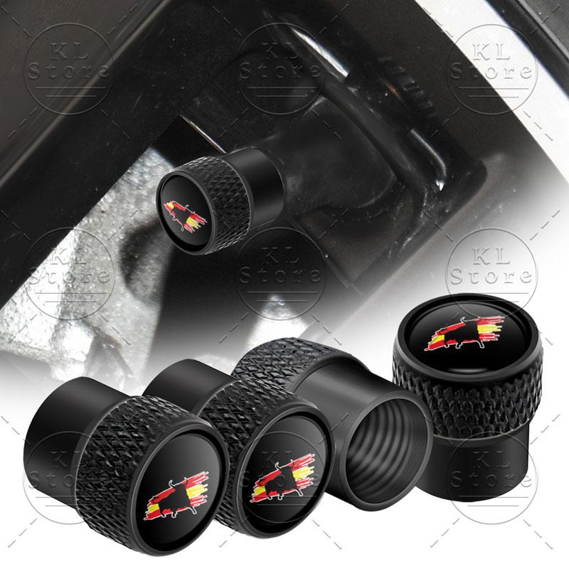 Creative 4Pcs Spain Flag Symbol Emblem Car Wheel Tire Air Valve Cap Stem Covers For Car Bicycle Motorcycle Universal Accessories
