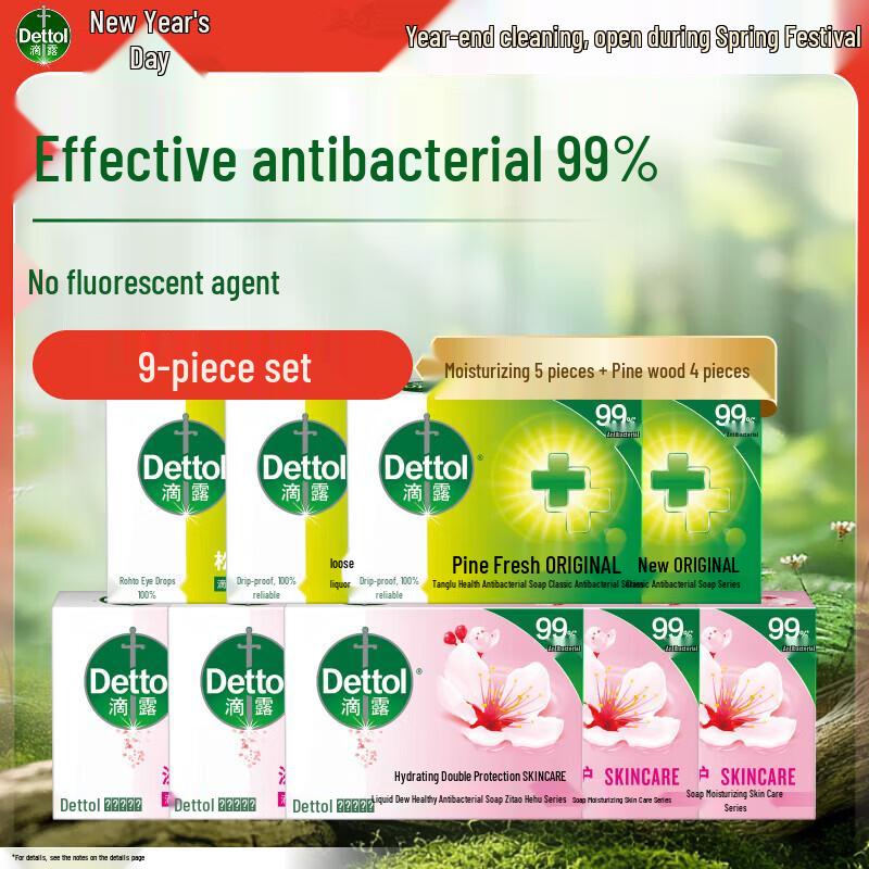 Dettol Antibacterial Soap Bar 9-Pack (Moisturizing & Pine)