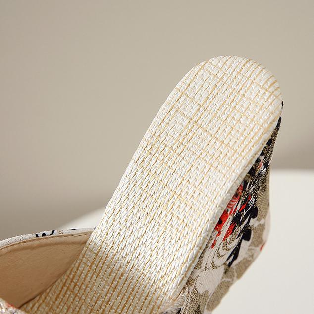 Large Slope Heel Printed Fashionable Slippers for Women In 2024, New Fashionable Thick Soled European and American Fish Mouth Roman Slippers