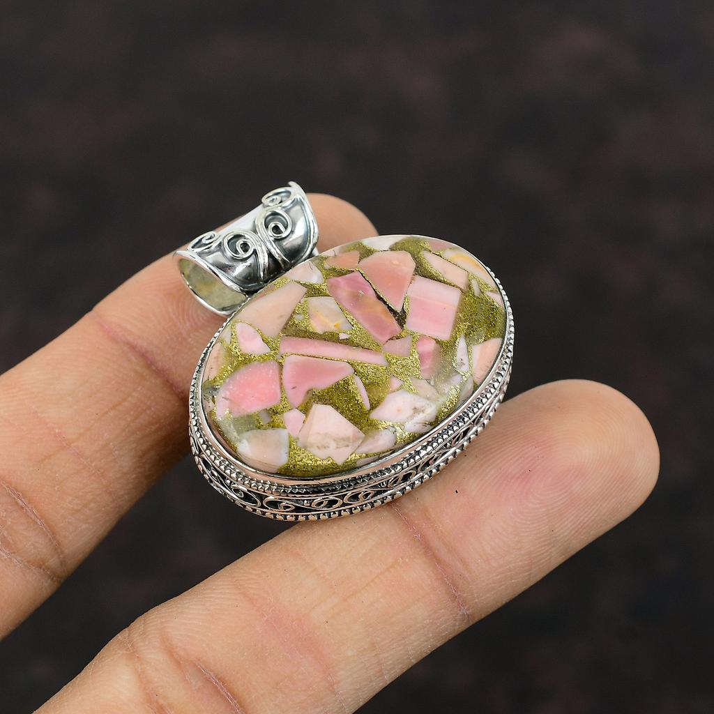 Copper Pink Opal Pendant Dainty Gemstone Jewelry 925 Sterling Silver Pendant Vintage Jewelry Handmade Elegant Hippie Pendant Gift For Women