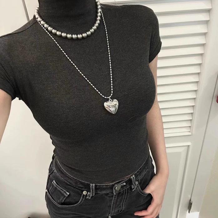Sunflower Heart Necklace: Oni Fever Style Silver Sweater Chain for Women