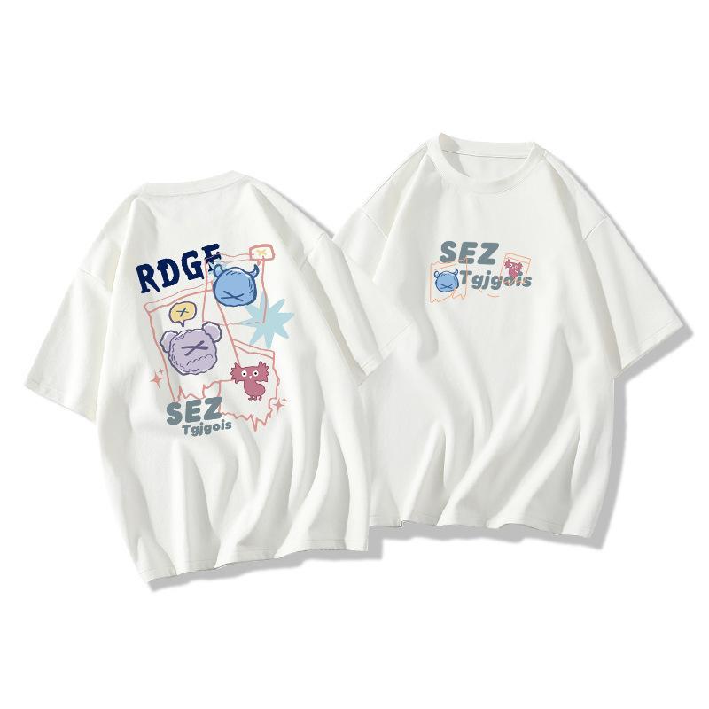 Women's Round Neck Short Sleeve Tee Oversized Casual Cartoon Printed T-Shirt Commuter Summer Top