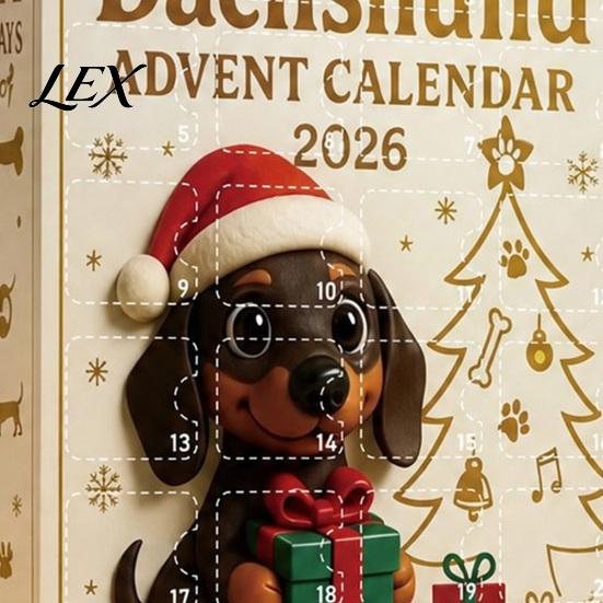 Christmas Tree Hanging Decoration 2026 Dachshund Advent Calendar with 24 Unique 2D Acrylic Ornaments, Festive Novelty Dog Gifts Countdown Box