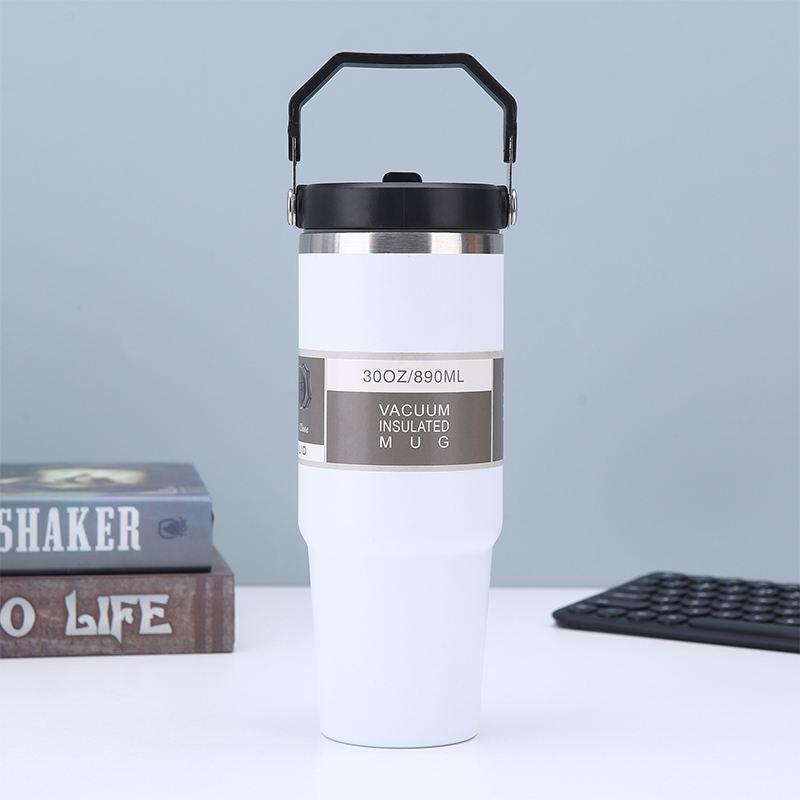 Tazza da Auto Portatile da 30 oz ad Alta Capacità, Tazza Termica in Acciaio Inossidabile con Cannuccia e Manico, Borraccia da Viaggio Sportiva, Termos