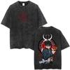 Anime Fullmetal Alchemist Vintage Washed T-shirt Manga Roy Mustang Graphic T-shirts Men Women Cartoon Casual Oversized T Shirts