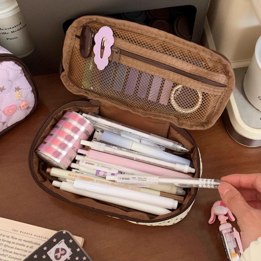 New Handheld Pencil Case Polka Dot Portable Pen Bag Large Capacity Stationery Pouch School Office