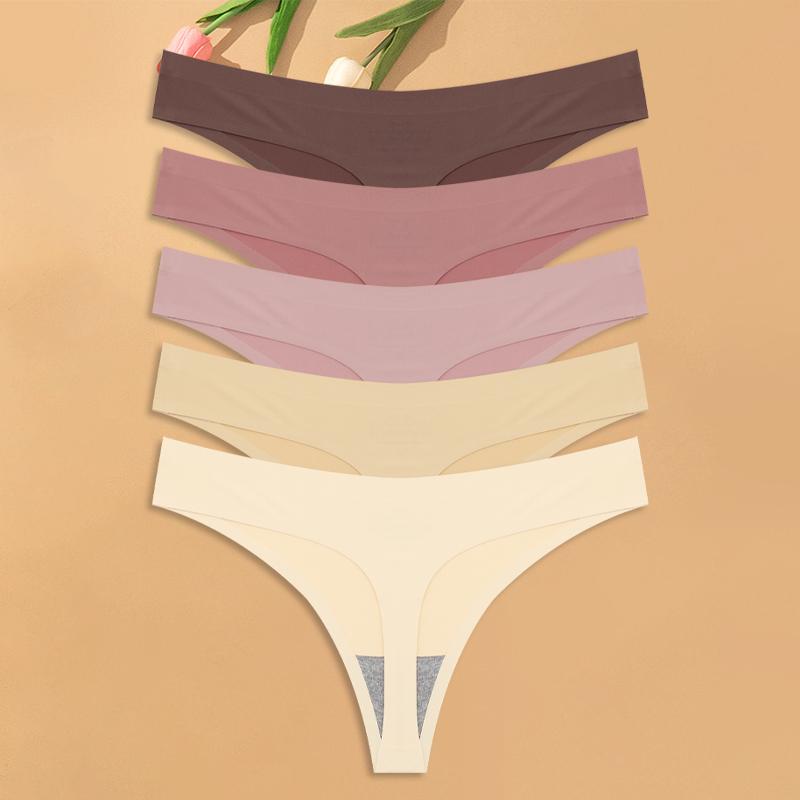 

5PCS/Set Ultra-thin Seamless Thongs Women s Invisible Panties Ice Silk Underwear Low Waist Breathable Bikini Stretchy G-String S