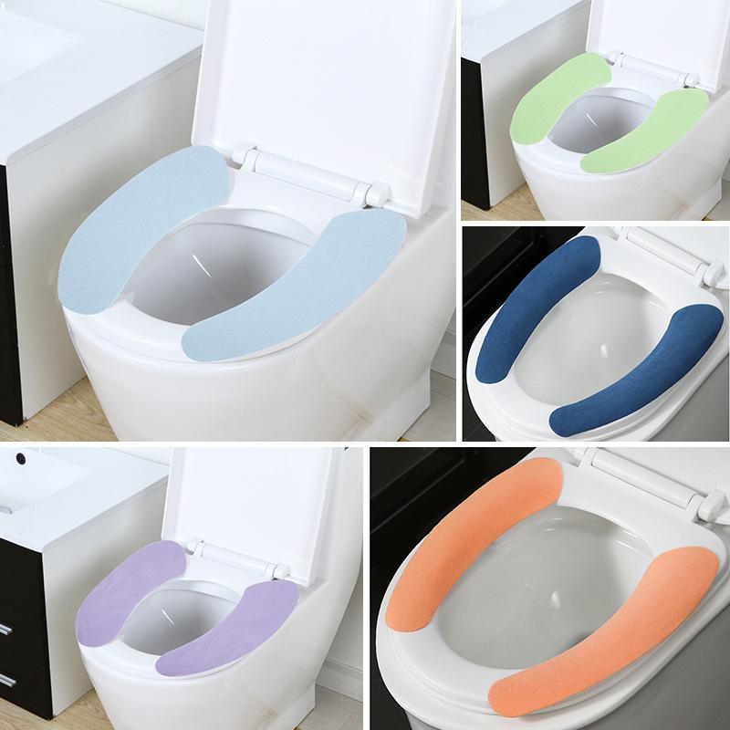 Paste Type Solid Color Toilet Sticker Winter Suede Washable Toilet Seat