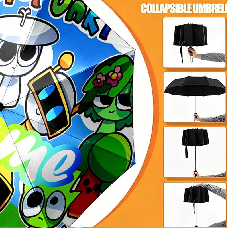 Custom Name Personalized Sprunki Game Print Umbrella, Auto Open Close, 8‑Rib Sturdy Frame, Commute Camping Hiking Use, Birthday Gift
