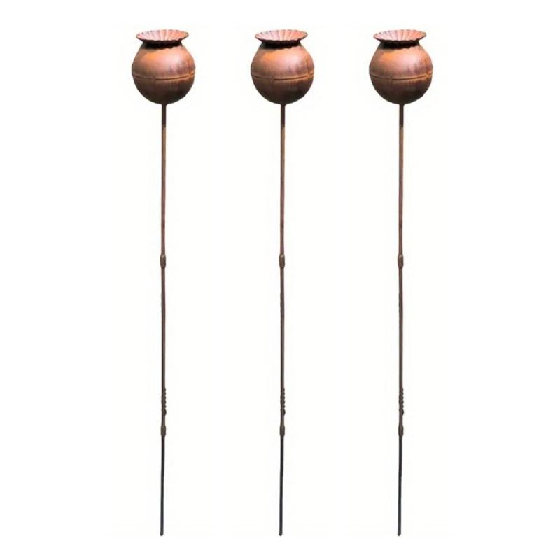 3Pcs Rusty Flower Shape Metal Flower Pot Decorative Stakes Freestanding Outdoor Garden Decoration for Balcony Courtyards