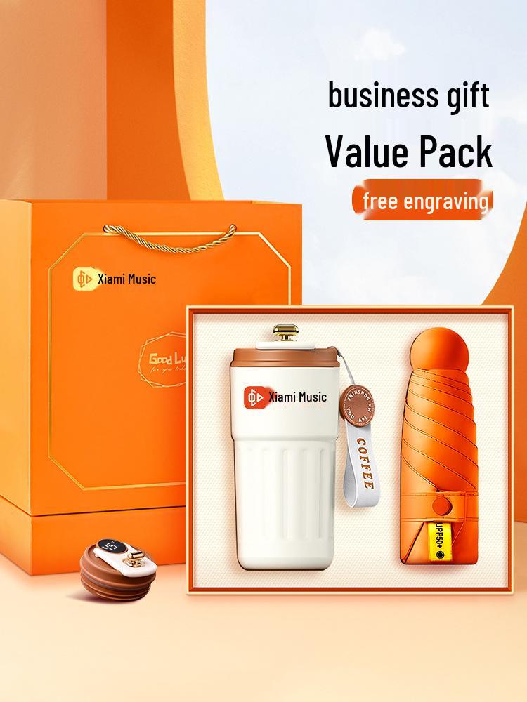 Insulated Cup, Umbrella & Notebook Gift Set for Customers, Employees & Teachers