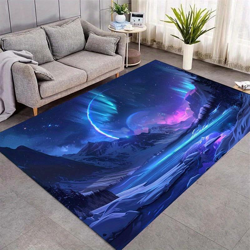 1pc Stunning Aurora Borealis Print Area Rug – Soft, Non-Slip Polyester Carpet with Crystal Velvet – Perfect for Bedroom,