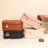 Cosmetic Bag Fashion Square Leather Portable Handheld Makeup Bag Short Trip Toiletries Storage Cosmetic Bag