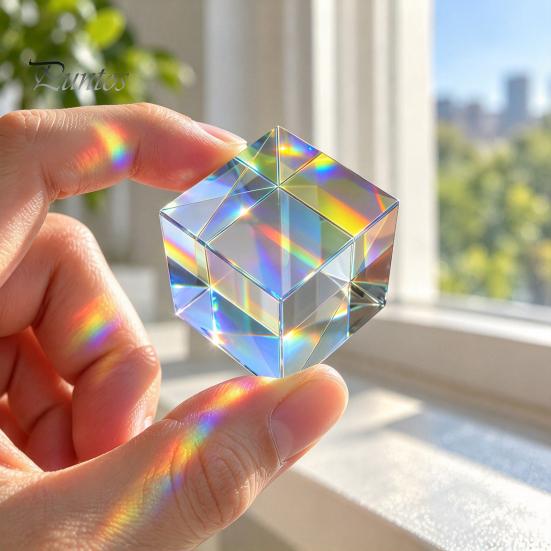 Dreamy Home Window Decoration Mini K9 Crystal Glass Prism Cube, Sun Catcher Optical for Photography Color Mixing Light Refraction, Desktop Decor, Prop
