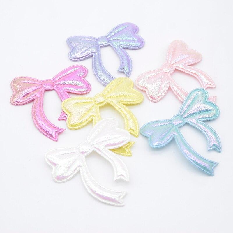 20Pcs 60*60mm Shiny Leather Bow Tie Appliques for Clothes Hat Sewing Supplies Patches DIY Headwear Hair Clips Decor Accessories